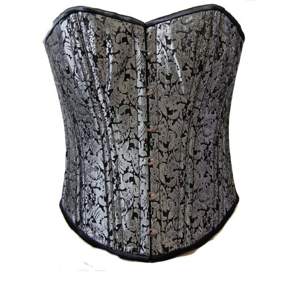 New Fiona's Fineries Silver Floral Overbust Corset Womens Size 30 Lace Up - Picture 1 of 9